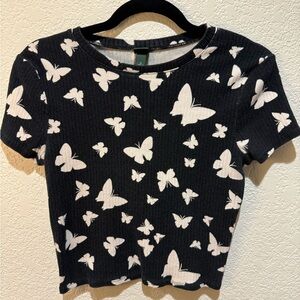 Wild Fable Black and White Butterfly Crop Top